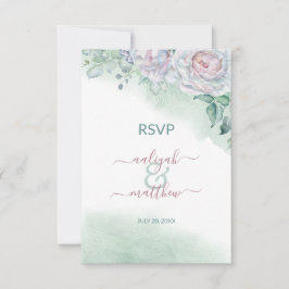 Convites Bela Rosa em Aquarela para Casamento RSVP