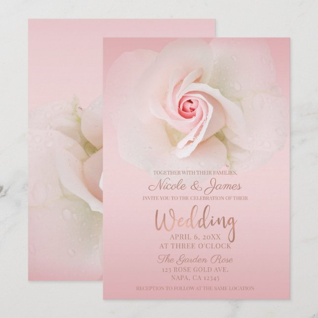 Convites Bela Rosa Molhada Rosa Macia Elegante Casamento (Frente/Verso)