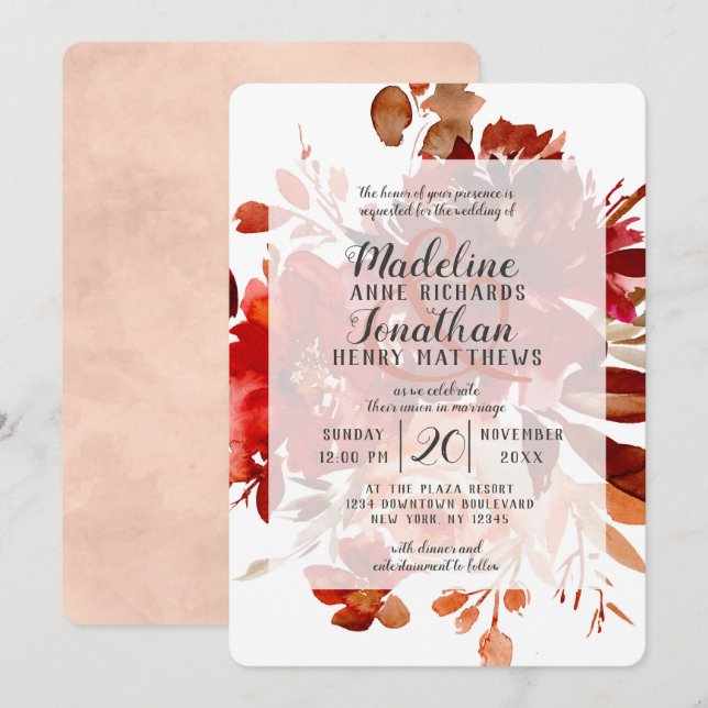 Convites Bela Russa Floral Fall Vintage Enquadrado (Frente/Verso)