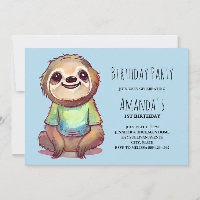 Convites Bela Sloth Vestindo Camisa Aniversário (Frente)