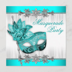 Convites Bela Turquoise Blue Mascarada Party