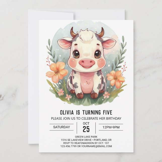 Convites Bela Vaca Moderna do País Aniversário (Frente)