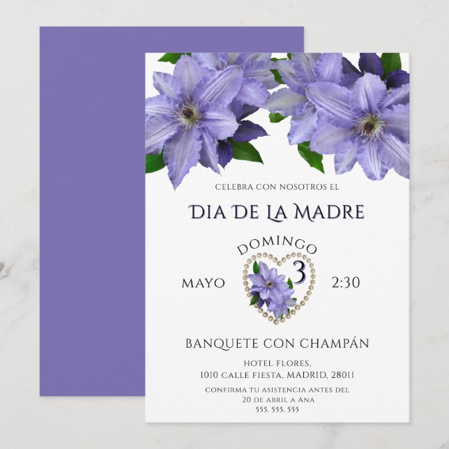 Convites Belas Flores Malva Para o Dia das Mães (Frente/Verso)
