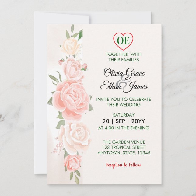 Convites Belas Rosas Florais Casamento  (Frente)