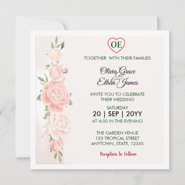 Convites Belas Rosas Florais Casamento  (Frente)