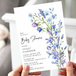 Convites Beleza Botânica Azul Festa de Bebê Flor Silvestre