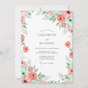 Convites Beleza Botânica Coral Mint Casamento