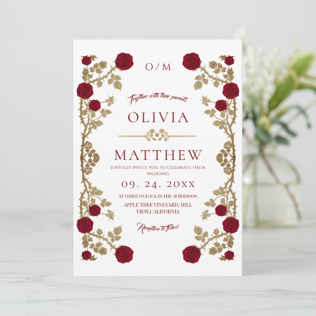 Convites Beleza e a Besta Boho Rosa Vinha Casamento (Em pé/Frente)