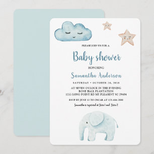 Convites Beleza Pastel Blue Elephant 