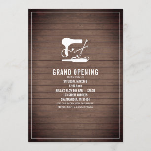 Convites Beleza Salão Abrindo Cabelo Ferramentas Madeira Rú