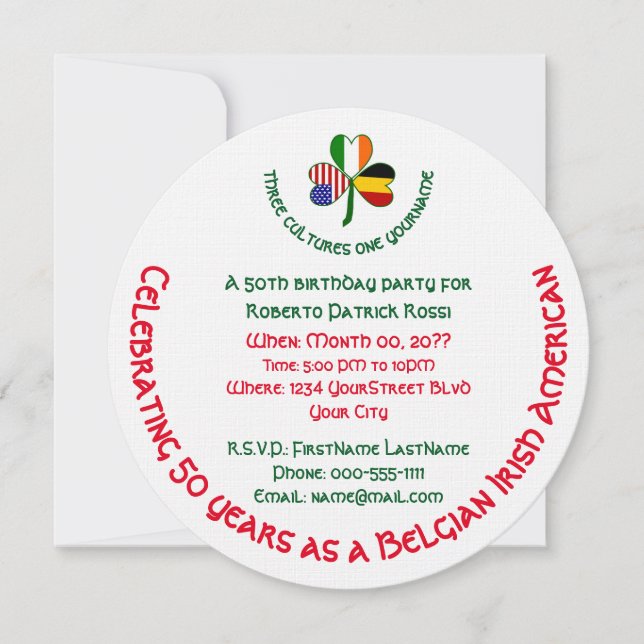 Convites Belga Irlandesa dos EUA Shamrock Personalizado Ani (Frente)