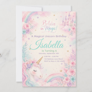 Convites Believe In Magic Unicorn Invitation Editable