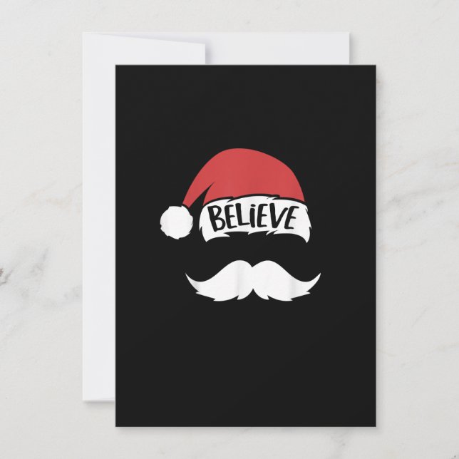 Convites Believe Santa Hat White Mustache Xmas Funny Family (Frente)