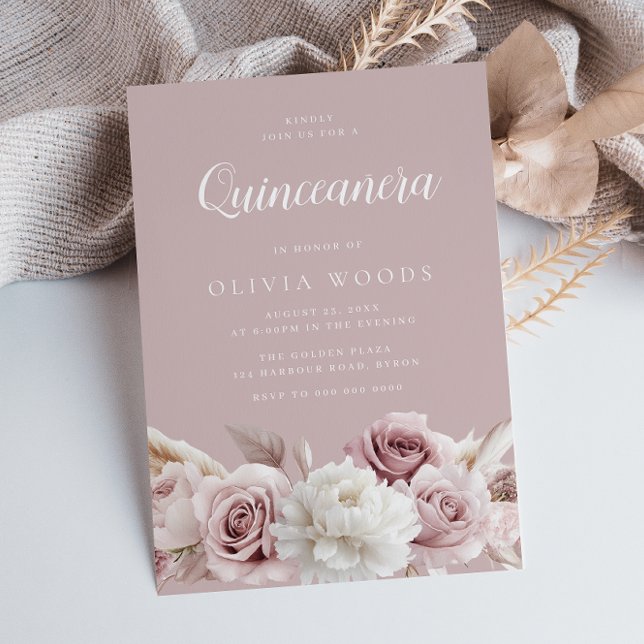 Convites Belisca e Rosa Dusty Quinceanera (Criador carregado)