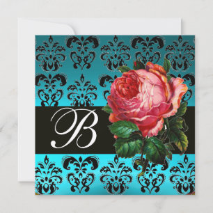 CONVITES BELÍSSIMA ROSA PINK  MONOGRAMA DAMASCO PRETO AZUL