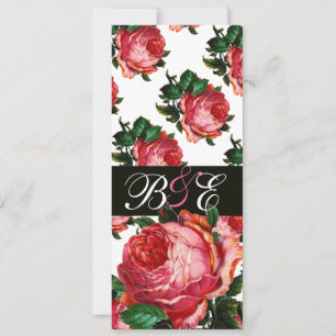 CONVITES BELÍSSIMO MONOGRAMA FLORAL DE ROSA PINK ÁGUA AZUL 