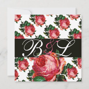 CONVITES BELÍSSIMO MONOGRAMA FLORAL DE ROSA PINK ÁGUA AZUL