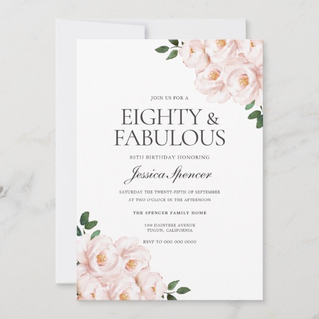 Convites Belo 80 cor-de-rosa-rosa Elegante Aniversário (Frente)