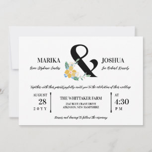 Convites Belo Ampersand Floral Amarelo 2 em 1 Casamento
