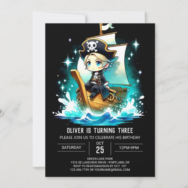 Convites Belo aniversário do pirata do sonho (Frente)