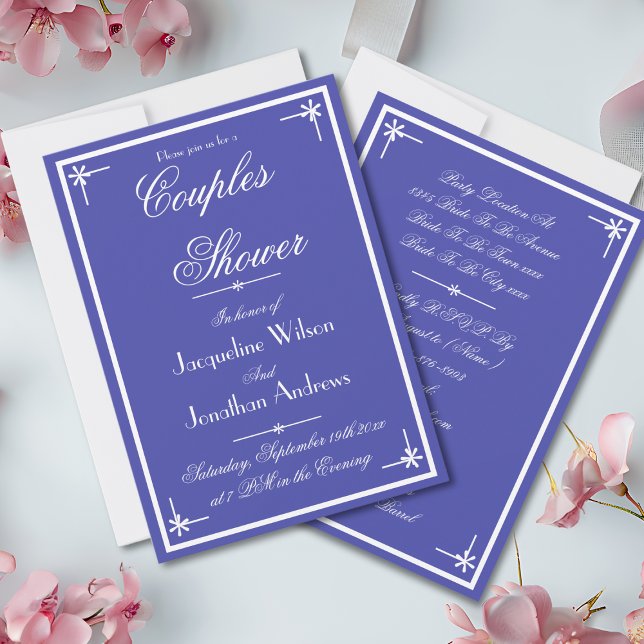 Convites Belo Azul - Chá de Casais Clássicos Legal (Beautiful Blue with White Script - Cool Classic Chic Couples Shower Invitation)
