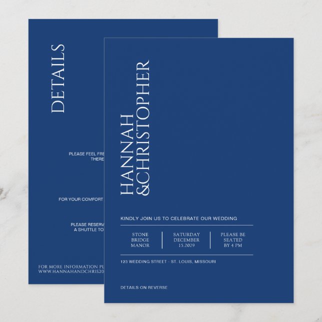 Convites Belo Azul com o Casamento dos Detalhes (Frente/Verso)