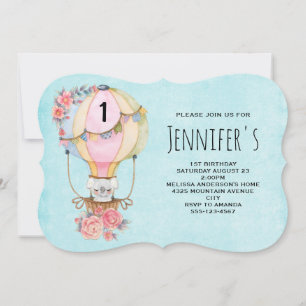 Convites Belo Balão de Ar Quente com Urso Aquarela de Anive