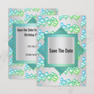 Convites Belo Balão Verde Prateado Salva a Data