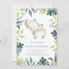 Convites Belo Bebê Elefante Príncipe Selvagem Tropical Aniv