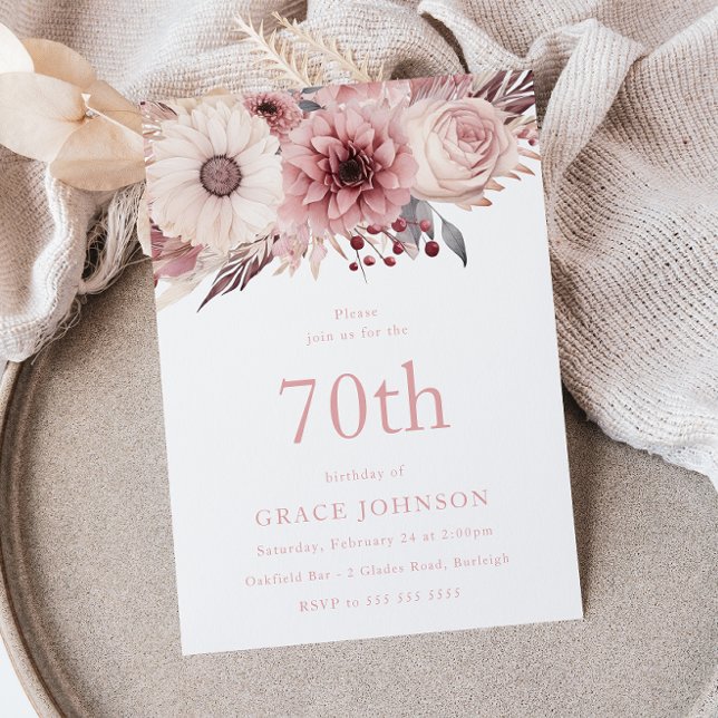 Convites Belo Blush Boho Floral 70 Festa de aniversário (Criador carregado)