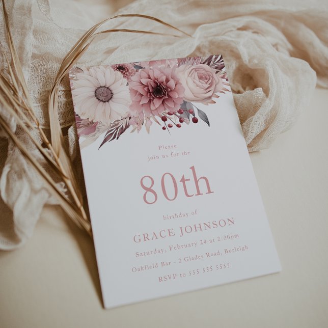 Convites Belo Blush Boho Floral 80 Festa de aniversário (Criador carregado)