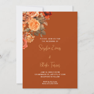 Convites Belo Buquê Floral Laranja Casamento Brown