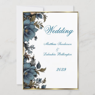 Convites Belo Casamento Azul-Flor Branco