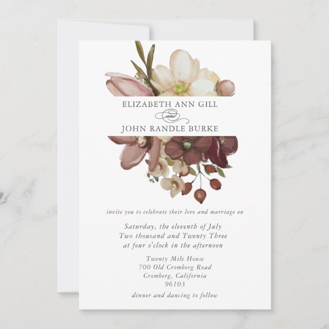 Convites Belo casamento boho rosa & neutro  (Frente)