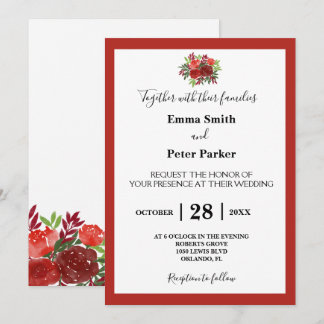 Convites Belo Casamento de Buquê Floral Burgundy
