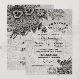 Convites Belo Casamento de Flores Artísticas Negras e Cinza