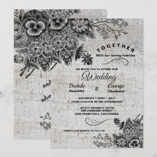Convites Belo Casamento de Flores Artísticas Negras e Cinza