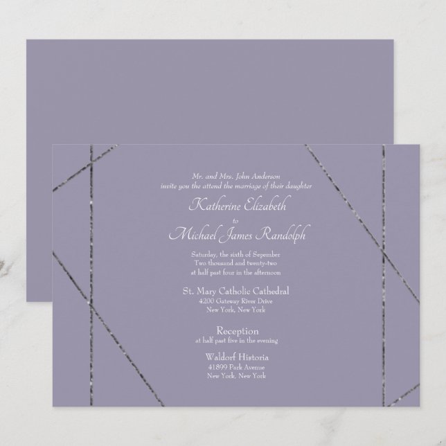Convites Belo Casamento de Lavanda Elegante II (Frente/Verso)