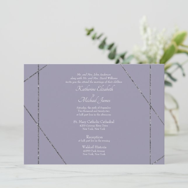 Convites Belo Casamento de Lavandas Elegante (Em pé/Frente)