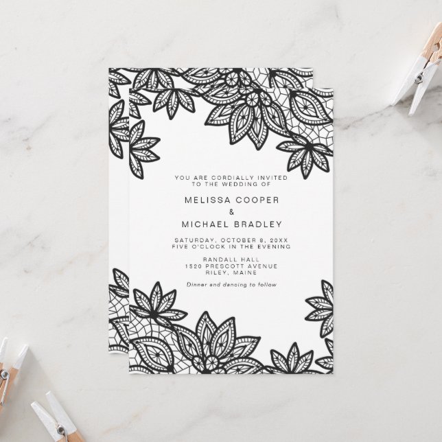 Convites Belo Casamento de Locais Negros com RSVP de Código (Frente/Verso In Situ)