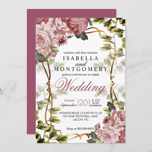 Convites Belo Casamento de Mauve Floral (Frente/Verso)