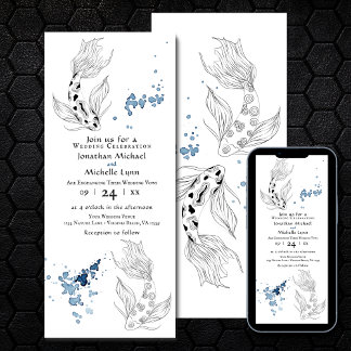 Convites Belo Casamento de Nadação de Peixes Koi Japoneses