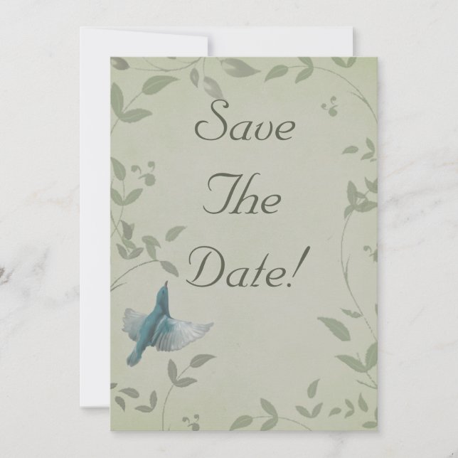 Convites Belo Casamento de Pássaro Azul Save The Date (Frente)