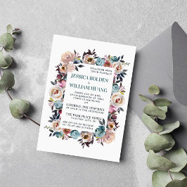 Convites Belo Casamento de Primavera Floral Pastel Teal