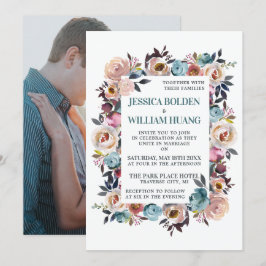 Convites Belo Casamento de Primavera Floral Pastel Teal