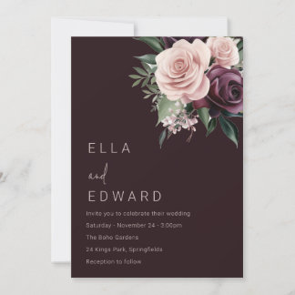 Convites Belo Casamento de Rosa Dusty e Borgonha Profundo