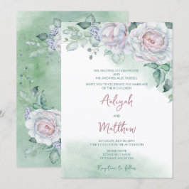 Convites Belo Casamento de Rosa em Aquarela Delicada