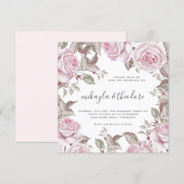 Convites Belo Casamento de Rosas de Aquarela Cor-de-Rosa-Ro
