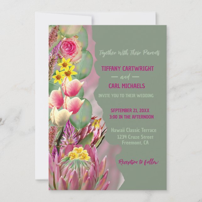 Convites Belo Casamento de Sábado do Jardim Botânico Floral (Frente)