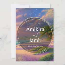 Convites Belo Casamento Dourado De Fundo De Praia